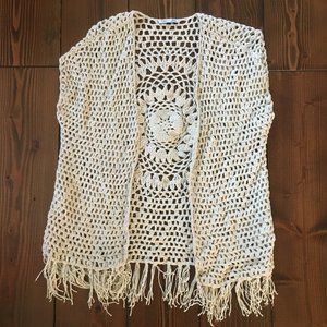 Dex M 100% Cotton Fringe Crochet Shrug / Vest / Open Cardi